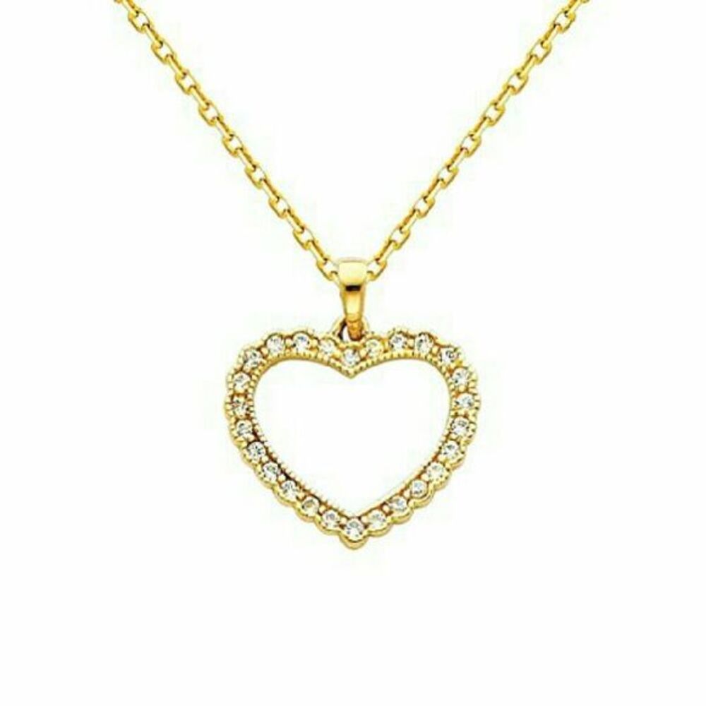 14k Solid yellow Gold Heart CZ Pendant necklace